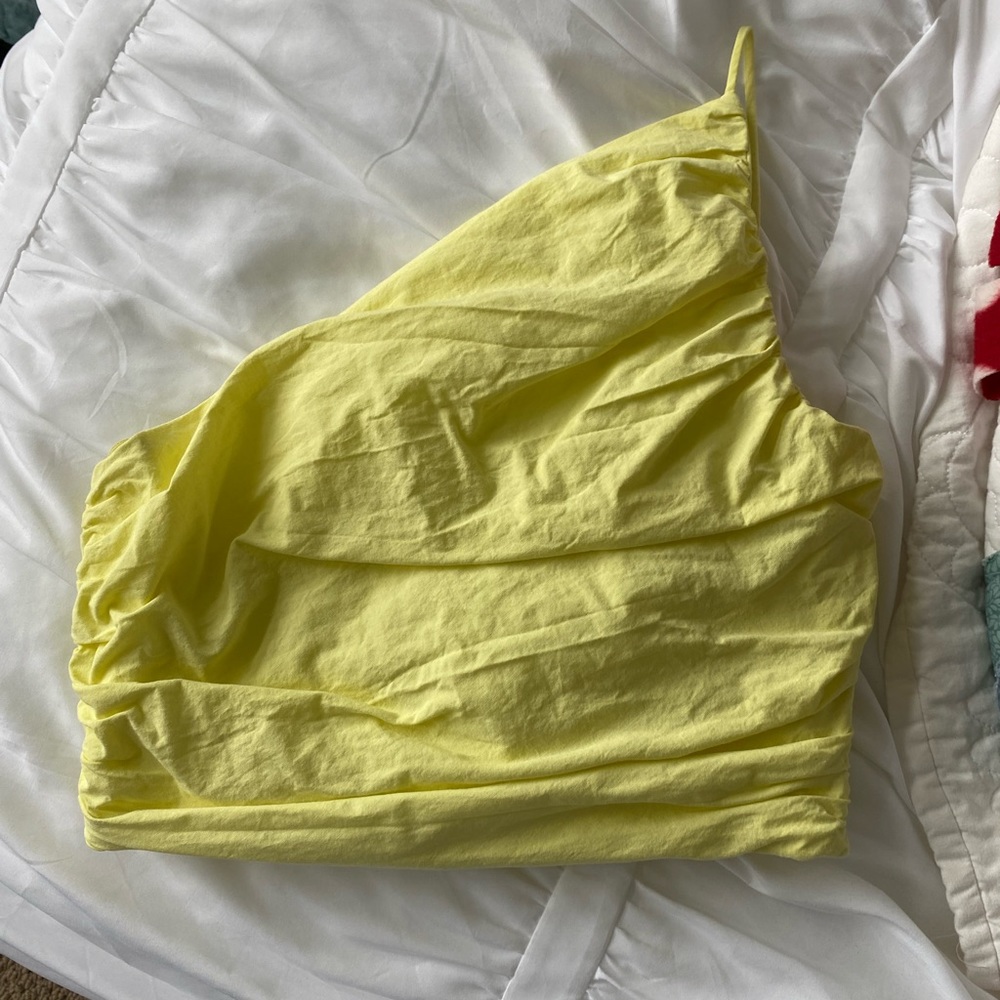 yellow asymmetrical crop top